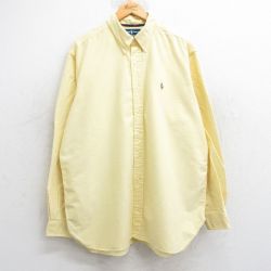 XL★古着 ラルフローレン Ralph Lauren 長袖 ブランド シャツ メンズ 90年代 90s ワンポイントロゴ オックスフォード 大きいサイズ コットン ボタンダウン 黄 イエロー 25jun02 中古 トップス