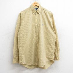 【50%OFF】XL★古着 ラルフローレン Ralph Lauren 長袖 ブランド シャツ メンズ 90年代 90s ワンポイントロゴ BLAKE コットン ボタンダウン 黄他 イエロー チェック 25jun02 中古 トップス