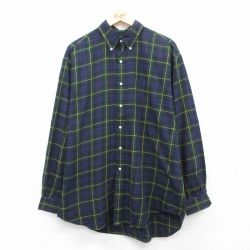 XL★古着 ラルフローレン Ralph Lauren 長袖 ブランド シャツ メンズ 90年代 90s ワンポイントロゴ BLAKE 大きいサイズ ロング丈 コットン ボタンダウン 緑他 グリーン チェック 25jun03 中古 トップス