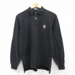 【20%OFF】S★古着 ラルフローレン Ralph Lauren 長袖 ブランド ポロ シャツ メンズ 90年代 90s ポロベア 鹿の子 コットン 黒 ブラック 25jun03 中古 トップス
