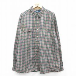 XL★古着 ラルフローレン Ralph Lauren ポロカントリー 長袖 ブランド シャツ メンズ 90年代 90s ヒジ当て 大きいサイズ ロング丈 コットン 緑他 グリーン チェック 【spe】 25jun03 中古 トップス
