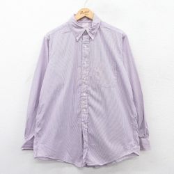 XL★古着 ブルックスブラザーズ BROOKS BROTHERS 長袖 ブランド シャツ メンズ 90年代 90s コットン ボタンダウン USA製 紫他 パープル ストライプ 25jun03 中古 トップス
