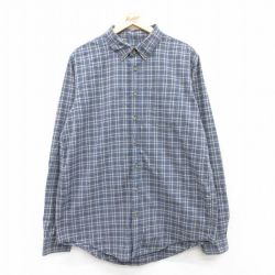 【50%OFF】XL★古着 エディーバウアー 長袖 ブランド シャツ メンズ コットン ボタンダウン 紺他 ネイビー チェック 25jun03 中古 トップス