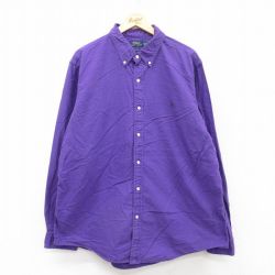 XL★古着 ラルフローレン Ralph Lauren 長袖 ブランド シャツ メンズ ワンポイントロゴ 大きいサイズ コットン ボタンダウン 紫 パープル 25jun03 中古 トップス