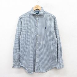 L★古着 ラルフローレン Ralph Lauren 長袖 ブランド シャツ メンズ 90年代 90s ワンポイントロゴ STANTON コットン 紺他 ネイビー チェック 25jun03 中古 トップス