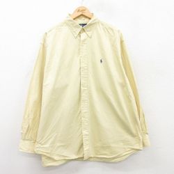 【20%OFF】XL★古着 ラルフローレン Ralph Lauren 長袖 ブランド シャツ メンズ 90年代 90s ワンポイントロゴ BLAIRE 大きいサイズ コットン ボタンダウン 黄 イエロー 25jun03 中古 トップス