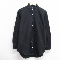 L★古着 ラルフローレン Ralph Lauren 長袖 ブランド シャツ メンズ 90年代 90s ワンポイントロゴ コットン ボタンダウン 黒 ブラック 25jun11 中古 トップス