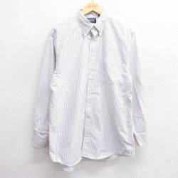 【20%OFF】L★古着 ランズエンド 長袖 ブランド シャツ メンズ 90年代 90s コットン ボタンダウン 白他 ホワイト ストライプ 25jun11 中古 トップス