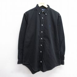 【20%OFF】XL★古着 ラルフローレン Ralph Lauren 長袖 ブランド シャツ メンズ 90年代 90s ワンポイントロゴ 大きいサイズ コットン ボタンダウン 黒 ブラック 25jun11 中古 トップス
