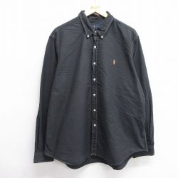 【50%OFF】XL★古着 ラルフローレン Ralph Lauren 長袖 ブランド シャツ メンズ ワンポイントロゴ 大きいサイズ コットン ボタンダウン 黒 ブラック 25jun11 中古 トップス