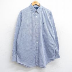 XL★古着 ラルフローレン Ralph Lauren 長袖 ブランド シャツ メンズ 90年代 90s YARMOUTH ロング丈 コットン ボタンダウン 紺他 ネイビー チェック 25jun11 中古 トップス