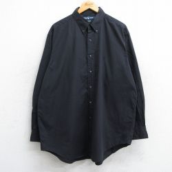 XL★古着 ラルフローレン Ralph Lauren 長袖 ブランド シャツ メンズ 90年代 90s ワンポイントロゴ YARMOUTH 大きいサイズ ロング丈 コットン ボタンダウン 黒 ブラック 25jun11 中古 トップス