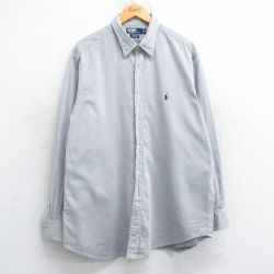 XL★古着 ラルフローレン Ralph Lauren 長袖 ブランド シャツ メンズ 90年代 90s ワンポイントロゴ ANDREW 大きいサイズ ロング丈 コットン グレー 25jun13 中古 トップス