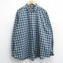 XL★古着 ラルフローレン Ralph Lauren 長袖 ブランド シャツ メンズ ワンポイントロゴ オックスフォード 大きいサイズ コットン ボタンダウン 紺他 ネイビー チェック 25jun13 中古 トップス