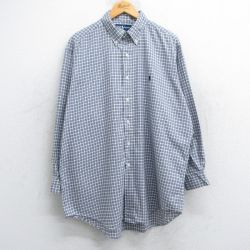 XL★古着 ラルフローレン Ralph Lauren 長袖 ブランド シャツ メンズ 90年代 90s ワンポイントロゴ YARMOUTH 大きいサイズ コットン ボタンダウン 紺他 ネイビー チェック 25jun13 中古 トップス