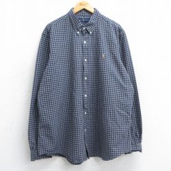 XL★古着 ラルフローレン Ralph Lauren 長袖 ブランド シャツ メンズ ワンポイントロゴ オックスフォード 大きいサイズ ロング丈 コットン ボタンダウン グレー他 チェック 25jun13 中古 トップス