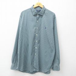 【50%OFF】XL★古着 ラルフローレン Ralph Lauren 長袖 ブランド シャツ メンズ ワンポイントロゴ 大きいサイズ ロング丈 緑他 グリーン チェック 25jun14 中古 トップス