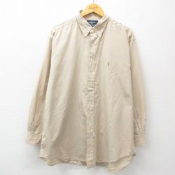 【50%OFF】XL★古着 ラルフローレン Ralph Lauren 長袖 ブランド シャツ メンズ 90年代 90s ワンポイントロゴ YARMOUTH 大きいサイズ コットン ボタンダウン ベージュ他 カーキ チェック 25jun14 中古 トップス