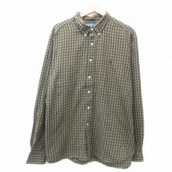 XL★古着 ラルフローレン Ralph Lauren 長袖 ブランド シャツ メンズ 90年代 90s ワンポイントロゴ 大きいサイズ ボタンダウン 濃緑他 グリーン チェック 25jun14 中古 トップス