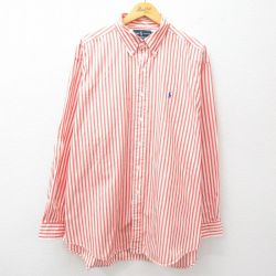 XL★古着 ラルフローレン Ralph Lauren 長袖 ブランド シャツ メンズ 90年代 90s ワンポイントロゴ BLAKE 大きいサイズ コットン ボタンダウン オレンジ他 ストライプ 25jun14 中古 トップス