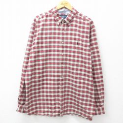 XL★古着 ラルフローレン Ralph Lauren 長袖 ブランド シャツ メンズ 90年代 90s ワンポイントロゴ 大きいサイズ コットン ボタンダウン 赤他 レッド チェック 25jun14 中古 トップス