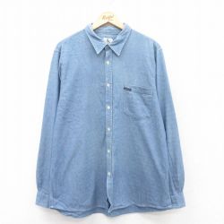 XL★古着 カルバンクライン Calvin Klein 長袖 ブランド シャツ メンズ ロング丈 コットン 薄紺 ネイビー 25jun14 中古 トップス