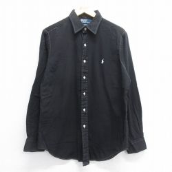 L★古着 ラルフローレン Ralph Lauren 長袖 ブランド シャツ メンズ 90年代 90s ワンポイントロゴ ANDREW コットン 黒 ブラック 25jun14 中古 トップス