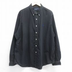 【50%OFF】XL★古着 ラルフローレン Ralph Lauren 長袖 ブランド シャツ メンズ ワンポイントロゴ 大きいサイズ ロング丈 コットン ボタンダウン 黒 ブラック チェック 25jun14 中古 トップス