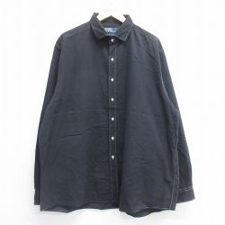 XL★古着 ラルフローレン Ralph Lauren 長袖 ブランド シャツ メンズ 90年代 90s WESTERTON 大きいサイズ ロング丈 コットン 黒 ブラック ストライプ 25jun14 中古 トップス