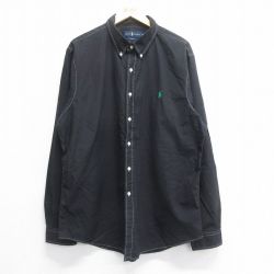 XL★古着 ラルフローレン Ralph Lauren 長袖 ブランド シャツ メンズ ワンポイントロゴ 大きいサイズ ロング丈 コットン ボタンダウン 黒 ブラック 25jun14 中古 トップス