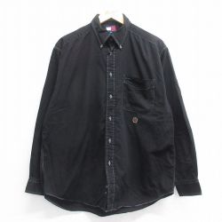 【50%OFF】XL★古着 トミーヒルフィガー TOMMY HILFIGER 長袖 ブランド シャツ メンズ 90年代 90s ワンポイントロゴ オックスフォード コットン ボタンダウン 黒 ブラック 25jun14 中古 トップス