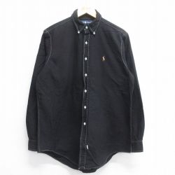 L★古着 ラルフローレン Ralph Lauren 長袖 ブランド シャツ メンズ 90年代 90s ワンポイントロゴ オックスフォード コットン ボタンダウン 黒 ブラック 25jun14 中古 トップス