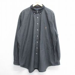 【50%OFF】XL★古着 ラルフローレン Ralph Lauren 長袖 ブランド シャツ メンズ ワンポイントロゴ オックスフォード 大きいサイズ ロング丈 コットン 黒系 ブラック ストライプ 25jun14 中古 トップス