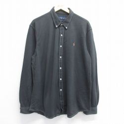 XL★古着 ラルフローレン Ralph Lauren 長袖 ブランド シャツ メンズ ワンポイントロゴ コットン ボタンダウン 黒 ブラック 25jun16 中古 トップス