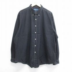 XL★古着 ラルフローレン Ralph Lauren 長袖 ブランド シャツ メンズ 90年代 90s ワンポイントロゴ 大きいサイズ ロング丈 コットン ボタンダウン 黒 ブラック 25jun16 中古 トップス