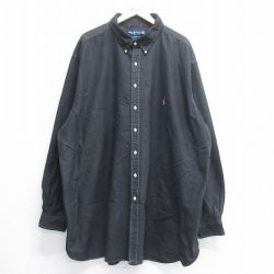 XL★古着 ラルフローレン Ralph Lauren 長袖 ブランド シャツ メンズ 90年代 90s ワンポイントロゴ 大きいサイズ ロング丈 コットン ボタンダウン 黒 ブラック 25jun16 中古 トップス