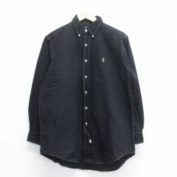 【20%OFF】L★古着 ラルフローレン Ralph Lauren 長袖 ブランド シャツ メンズ 90年代 90s ワンポイントロゴ オックスフォード コットン ボタンダウン 黒 ブラック 25jun16 中古 トップス