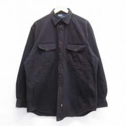 XL★古着 ラルフローレン Ralph Lauren 長袖 ブランド シャツ メンズ 90年代 90s 大きいサイズ ロング丈 コットン 黒 ブラック 25jun16 中古 トップス