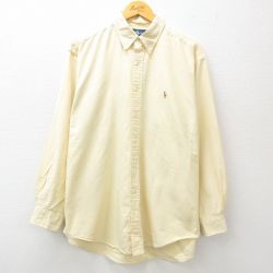 XL★古着 ラルフローレン Ralph Lauren 長袖 ブランド シャツ メンズ 90年代 90s ワンポイントロゴ オックスフォード YARMOUTH 大きいサイズ ロング丈 コットン ボタンダウン 黄 イエロー 25jun17 中古 トップス