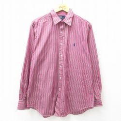 【50%OFF】XL★古着 ラルフローレン Ralph Lauren 長袖 ブランド シャツ メンズ 90年代 90s ワンポイントロゴ ANDREW コットン エンジ系他 ストライプ 25jun17 中古 トップス