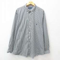 XL★古着 ラルフローレン Ralph Lauren 長袖 ブランド シャツ メンズ 90年代 90s ワンポイントロゴ 大きいサイズ ロング丈 コットン ボタンダウン 黒他 ブラック ストライプ 25jun17 中古 トップス