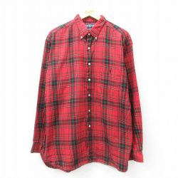 XL★古着 ラルフローレン Ralph Lauren 長袖 ブランド シャツ メンズ 90年代 90s ワンポイントロゴ MCMEEL 大きいサイズ ロング丈 コットン ボタンダウン 赤他 レッド タータン チェック 【spe】 25jun17 中古 トップス