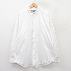 XL★古着 ラルフローレン Ralph Lauren 長袖 ブランド シャツ メンズ 90年代 90s ワンポイントロゴ YARMOUTH 大きいサイズ ロング丈 コットン ボタンダウン 白 ホワイト 25jun17 中古 トップス