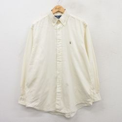 【50%OFF】XL★古着 ラルフローレン Ralph Lauren 長袖 ブランド シャツ メンズ 90年代 90s ワンポイントロゴ オックスフォード YARMOUTH ロング丈 コットン ボタンダウン 薄黄 イエロー 25jun17 中古 トップス