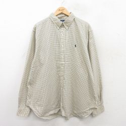 XL★古着 ラルフローレン Ralph Lauren 長袖 ブランド シャツ メンズ 90年代 90s ワンポイントロゴ 大きいサイズ コットン ボタンダウン 黄他 イエロー チェック 25jun17 中古 トップス