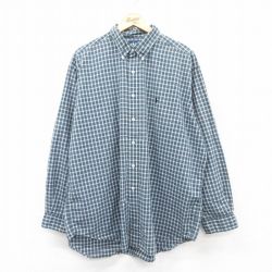 【50%OFF】XL★古着 ラルフローレン Ralph Lauren 長袖 ブランド シャツ メンズ 90年代 90s ワンポイントロゴ BLAKE 大きいサイズ ロング丈 コットン ボタンダウン 紺他 ネイビー チェック 25jun17 中古 トップス