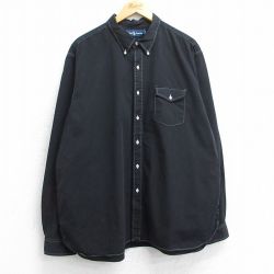 【20%OFF】XL★古着 ラルフローレン Ralph Lauren 長袖 ブランド シャツ メンズ 90年代 90s 大きいサイズ コットン ボタンダウン 黒 ブラック ストライプ 25jun19 中古 トップス