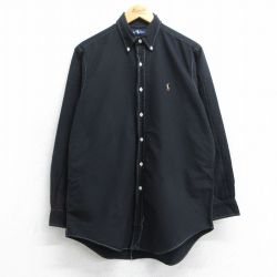 【20%OFF】XL★古着 ラルフローレン Ralph Lauren 長袖 ブランド シャツ メンズ 90年代 90s ワンポイントロゴ オックスフォード コットン ボタンダウン 黒 ブラック 25jun19 中古 トップス
