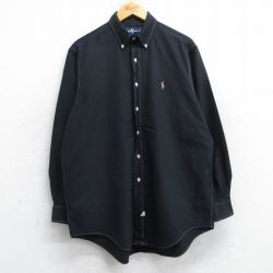 【20%OFF】XL★古着 ラルフローレン Ralph Lauren 長袖 ブランド シャツ メンズ 90年代 90s ワンポイントロゴ オックスフォード 大きいサイズ コットン ボタンダウン 黒 ブラック 25jun19 中古 トップス