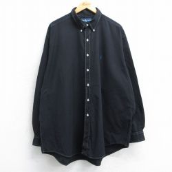 XL★古着 ラルフローレン Ralph Lauren 長袖 ブランド シャツ メンズ 90年代 90s ワンポイントロゴ BLAKE 大きいサイズ ロング丈 コットン ボタンダウン 黒 ブラック 25jun19 中古 トップス